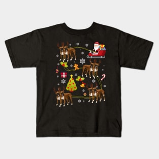 Boxer Dog Christmas Tree Santa Hat Lights Kids T-Shirt